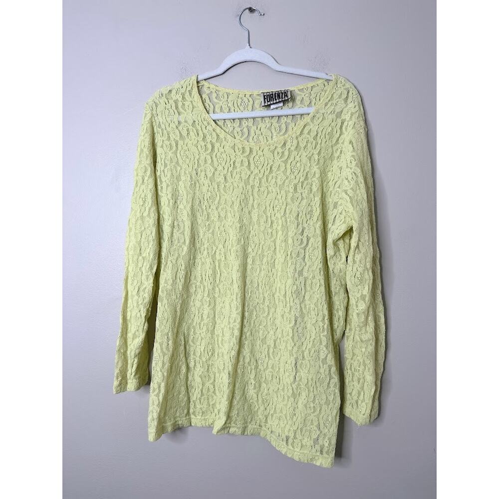 Vintage Forenza Top Womens XL Lace Romantic Boho Fairy‎ Feminine Coquette Yellow